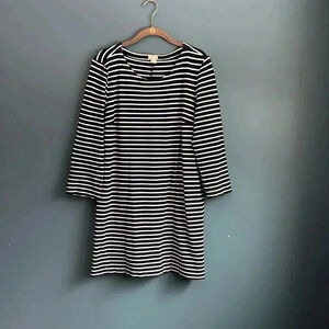 J. Crew navy blue and white striped‎ sweater dress women’s size M 97% cotton